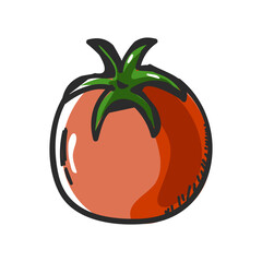 Illustration of tomato doodle element on white background.