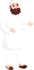 Cartoon character of Muslim man on white background.