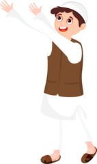 A Cute Muslim boy cartoon on white background.