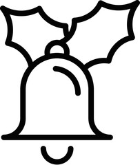 Jingle bell with leaves icon in black line art.