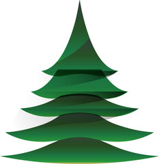 Green paper cut xmas tree on white background.