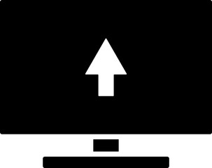 B&W computer upload icon in flat style.