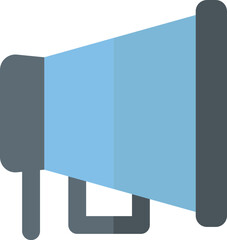 Grey and blue megaphone icon in flat style.