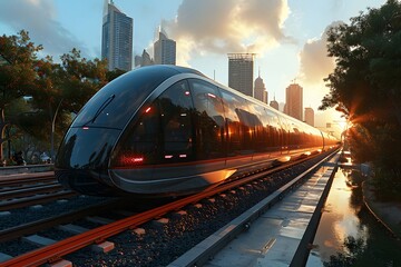 Fototapeta na wymiar high-speed maglev train slicing through an urban landscape