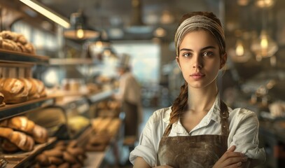 portrait of a baker, happy baker in his bakery
