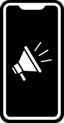 Online advertising from smartphone icon in b&w color.