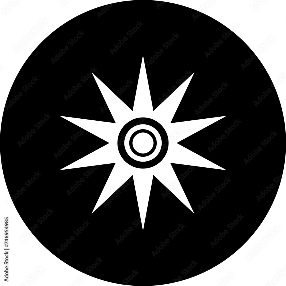 Poster B&W chakra firecracker icon in flat style.