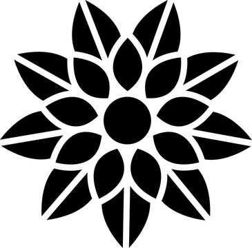 B&W illustration of mandala floral icon.