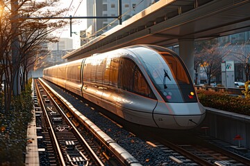 Fototapeta premium high-speed maglev train slicing through an urban landscape