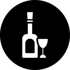 Wine glass and bottle icon in b&w color.