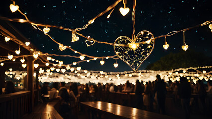 A heart-shaped constellation of fairy lights suspended in the darkness, forming a celestial and enchanting scene. This image might evoke the idea of gifts that bring light and joy into one's life, lik