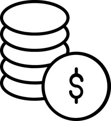 Stack dollar coins icon in thin line art.