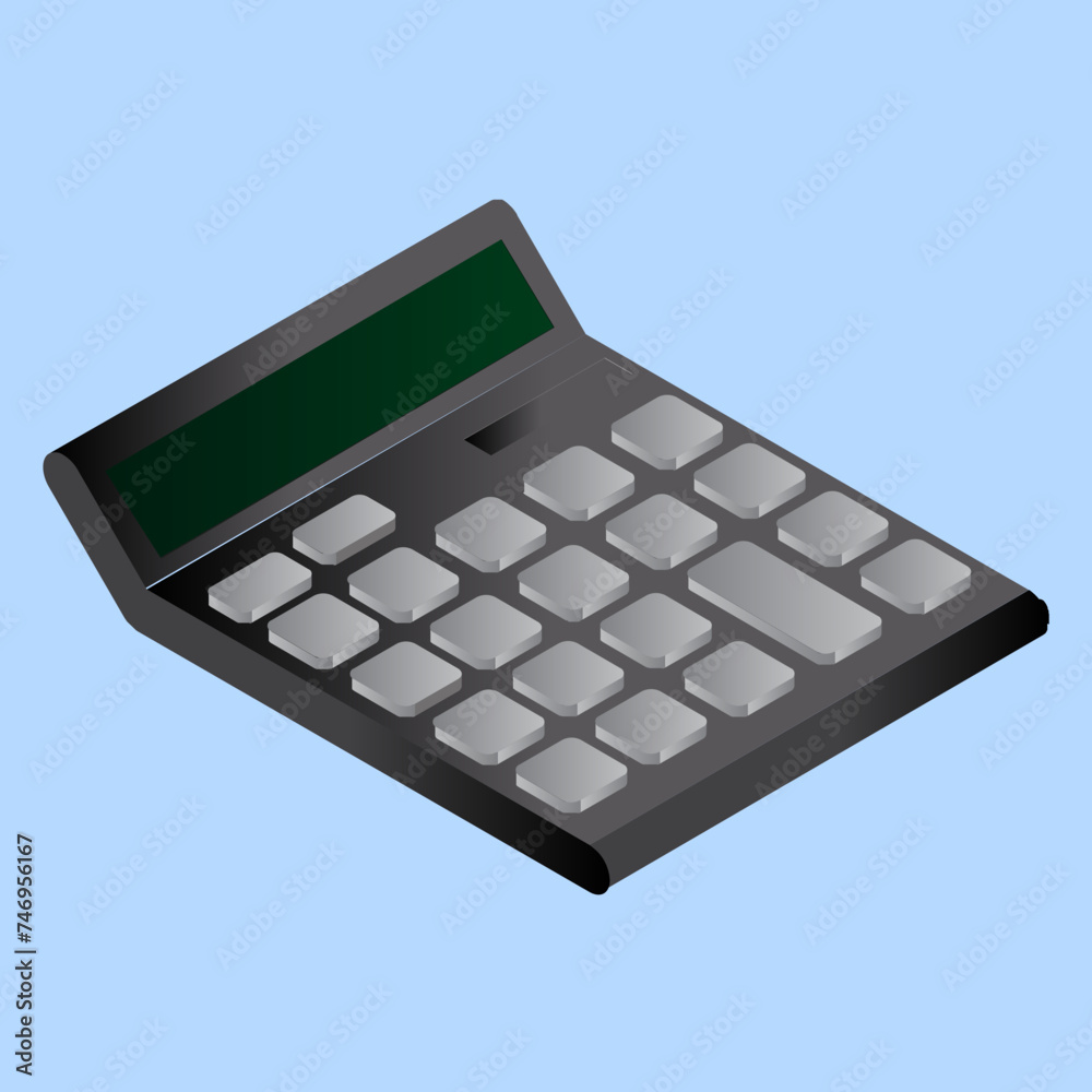 Canvas Prints 3d illustration of gray calculator on blue background.