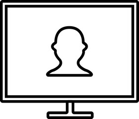 Line art illustration of man on desktop screen icon.
