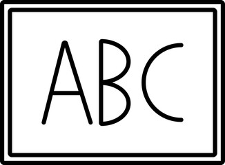 ABC alphabet on board or paper icon in black line art.