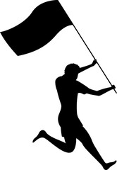 Silhouette character of man holding waving flag with running pose.