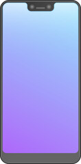 Vector realistic smartphone with blank purple screen on white background.
