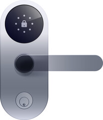 Digital smart door lock element in realistic style on white background.