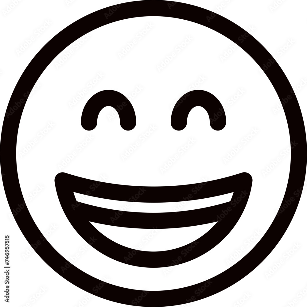 Wall mural illustration of laughing face emotion icon in black line art.