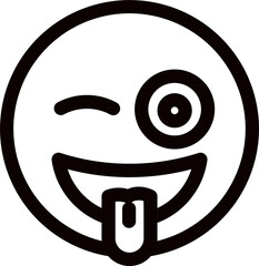 Winking eye with tongue out face icon in line art.
