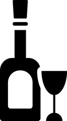 Champagne bottle with glass. Glyph icon.