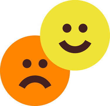 Happy or sad emoji character icon in yellow and orange color.