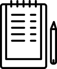 Black line art illustration of notepad icon.