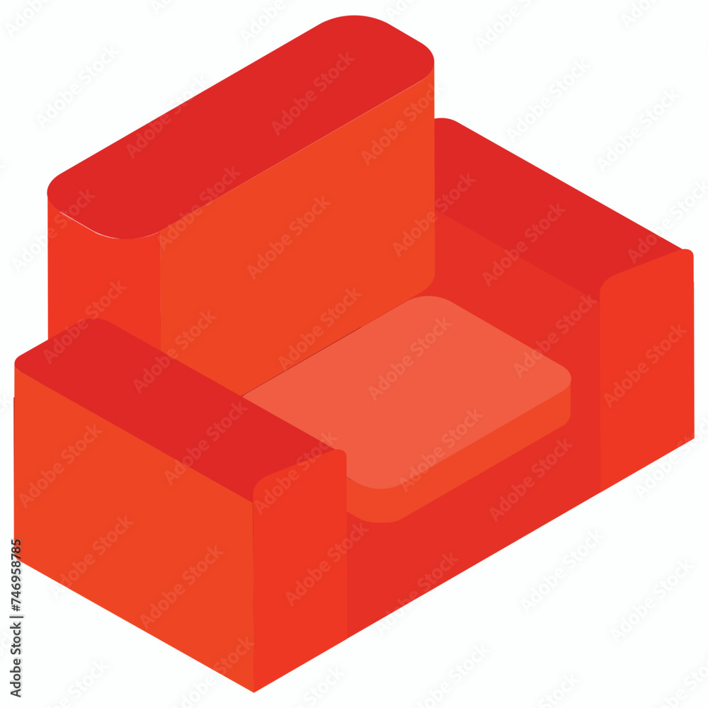 Sticker flat illustration of sofa element in isometric style.