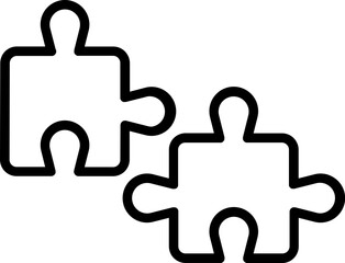Black line art illustration of jigsaw icon.