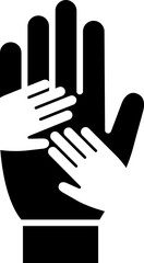 Child's help or caring hands icon in b&w color.