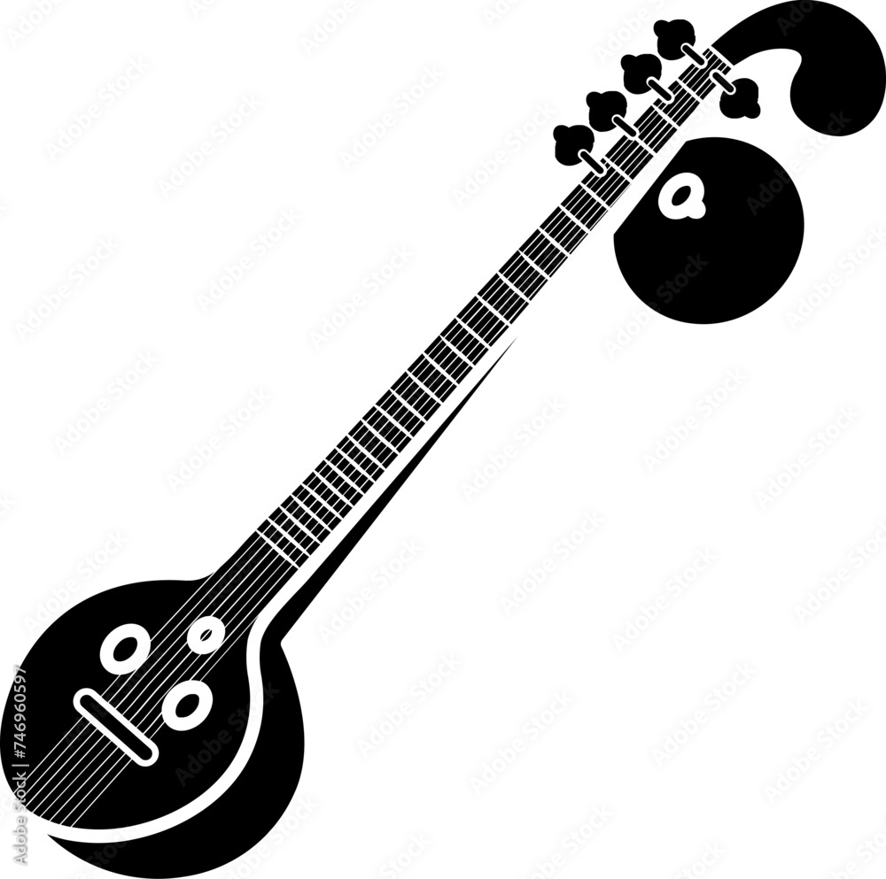 Poster b&w illustration of sitar icon.