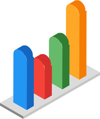 Isometric colorful bar graph in different color.