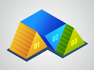 Creative triangles infographic elements in 3D style with 3 different levels.