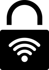 Wifi lock glyph icon in b&w color.