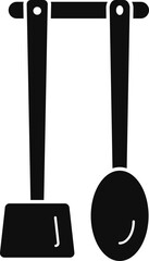 Spatula with spoon icon in b&w color.