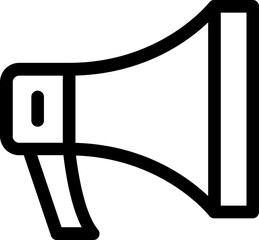 Black line art illustration of megaphone icon.