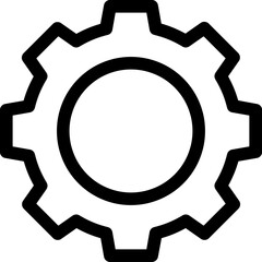 Setting or cogwheel icon in black thin line art.