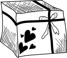 Hand drawn style illustration of gift box icon.
