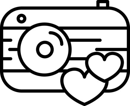 Camera and heart icon in line art.