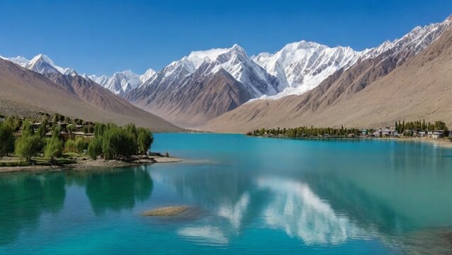 reflection of nangaparbat on water of lake