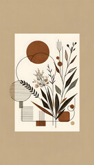 The Boho art style image featuring simple line art, earthy tones, and geometric shapes combined with botanic art