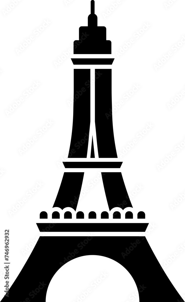 Sticker B&W eiffel tower icon in flat style.