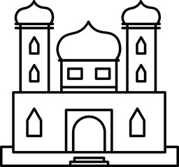Black line art illustration of Taj Mahal icon.