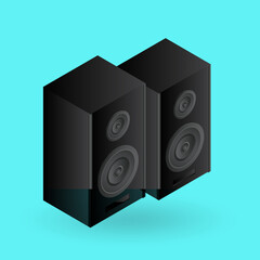 Realistic speakers on blue background.