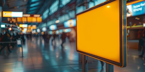 Empty sign in airport terminal with airplane in the background. Concept Travel, Transportation, Vacations, Airports, Destinations