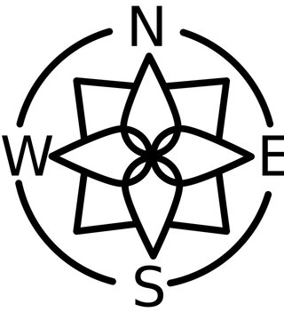 recommend clip art: Black line art illustration of compass icon.