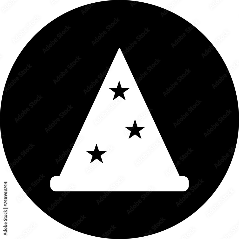 Poster B&W illustration of party hat icon.