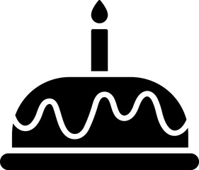 Burning candle on cake icon in b&w color.