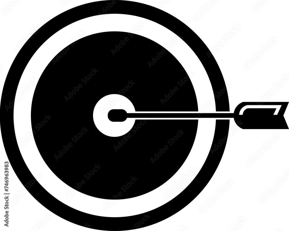 Poster dartboard with arrow icon in b&w color.