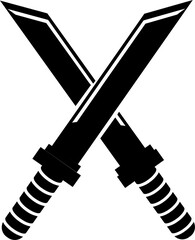 Illustration of swords icon in b&w color.